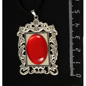 Кулон пластик красный (эффект опала) "портрет", овал 25х18мм