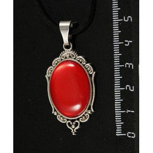Кулон пластик красный (эффект опала) "медальон", овал 25х18мм
