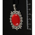 Кулон пластик красный (эффект опала) "клумба", овал 25х18мм