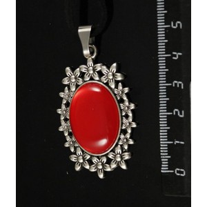 Кулон пластик красный (эффект опала) "клумба", овал 25х18мм
