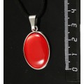 Кулон пластик красный (эффект опала), простой овал 25х18мм