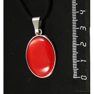 Кулон пластик красный (эффект опала), простой овал 25х18мм