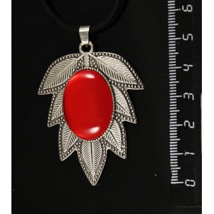 Кулон пластик красный (эффект опала) "лист", овал 25х18мм, цвет ант. серебро