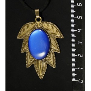 Кулон пластик синий (эффект опала) "лист", овал 25х18мм, цвет бронза