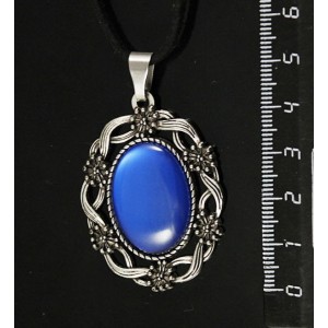 Кулон пластик синий (эффект опала) "торжество", овал 25х18мм