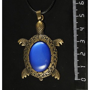 Кулон пластик синий (эффект опала) "черепаха", овал 25х18мм, цвет бронза