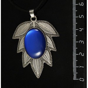Кулон пластик синий (эффект опала) "лист", овал 25х18мм, цвет ант. серебро