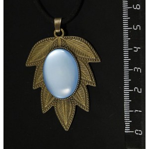 Кулон пластик голубой (эффект опала) "лист", овал 25х18мм, цвет бронза