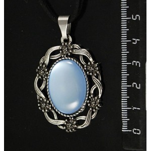 Кулон пластик голубой (эффект опала) "торжество", овал 25х18мм