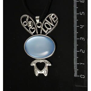 Кулон пластик голубой (эффект опала) "зайчик", овал 25х18мм