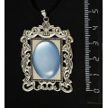 Кулон пластик голубой (эффект опала) "портрет", овал 25х18мм