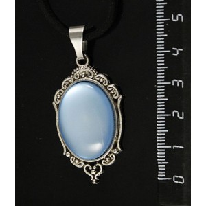 Кулон пластик голубой (эффект опала) "медальон", овал 25х18мм