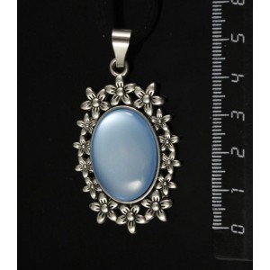 Кулон пластик голубойй (эффект опала) "клумба", овал 25х18мм
