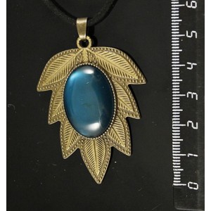 Кулон пластик изумрудный (эффект опала) "лист", овал 25х18мм, цвет бронза