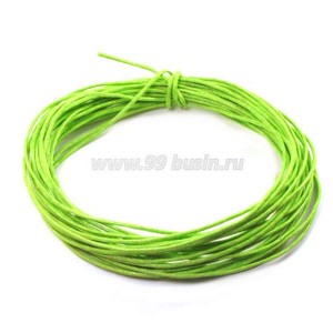 Шнур вощёный 1 мм, цвет сочный салатовый,  100% хлопок около 6 метров
