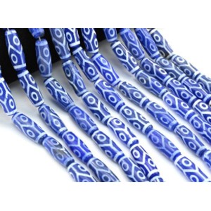 Бусины Дзи "Шесть глаз Черепаха" из агата бочонок 10*30мм цв.синий, 29см, 10 бусин