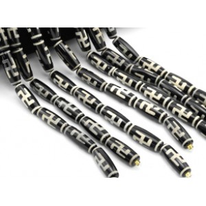 Бусины Дзи "ХоТу" из агата бочонок 10*30мм цв.черно-белый, 29см, 10 бусин