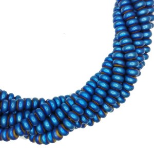 Натуральный камень ГЕМАТИТ рондель 4*2 мм, цвет матовый синий, 40 см/нить
