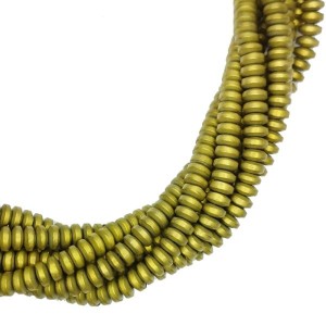 Натуральный камень ГЕМАТИТ спейсер 4*2 мм, цвет матовый оливковый металик, 40 см/нить