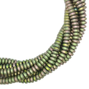 Натуральный камень ГЕМАТИТ спейсер 4*2 мм, цвет матовый розово-зеленый мультиколор, 40 см/нить