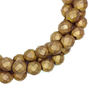 Натуральный камень ГЕМАТИТ бусины круглые граненые 8 мм, цвет матовый медный (неравномерная окраска), около 40 см/нить