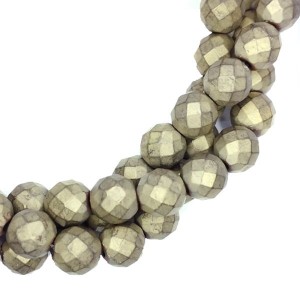Натуральный камень ГЕМАТИТ бусины круглые граненые 8 мм, цвет матовый светлая бронза (неравномерная окраска), около 40 см/нить