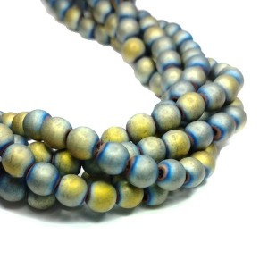 Натуральный камень ГЕМАТИТ бусины круглые 6 мм, цвет матовый оливково-синий мультиколор (неравномерная окраска), около 40 см/нить