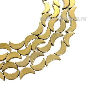 Натуральный камень ГЕМАТИТ Полумесяц 8,5*5 мм, цвет темное античное золото, 20 см/нить