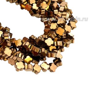 Натуральный камень ГЕМАТИТ Четырехлистник 4*4*2 мм, цвет шоколад, 40 см/нить