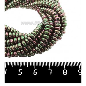 Натуральный камень ГЕМАТИТ рондель 4*2 мм, цвет розово-зеленый мультиколор, 40 см/нить