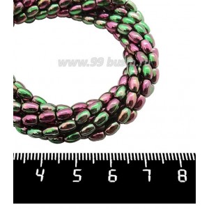 Натуральный камень ГЕМАТИТ рис 5*3 мм, цвет розово-зеленый мультиколор, 40 см/нить