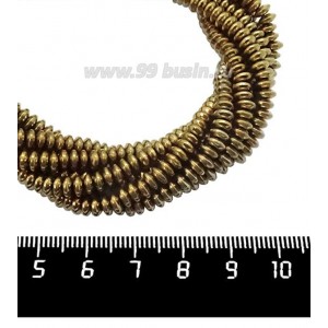 Натуральный камень ГЕМАТИТ спейсер 4*2 мм, цвет античное золото, 40 см/нить