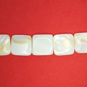 Перламутр натуральный на нитке, бусина Квадрат, плоский примерно 18*3 мм, цвет белый, нить 18 см/10 шт