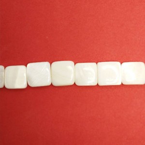 Перламутр натуральный на нитке, бусина Квадрат плоский 11-12*3 мм, цвет белый, нить 18 см/16 шт