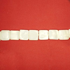 Перламутр натуральный на нитке, бусина Квадрат плоский 10*3 мм, цвет белый, нить 18 см/18 шт