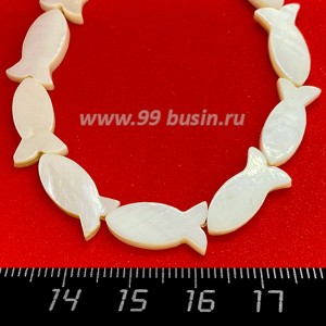 Перламутр натуральный на нитке, бусина Рыбка плоская 16*9*3 мм, цвет белый, нить 18,5 см/12 штук