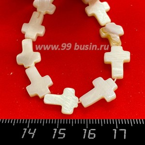 Перламутр натуральный на нитке, бусина Крестик плоская 13*10*3 мм, цвет белый, нить 19 см/14 штук Перламутр натуральный на нитке, бусина Крестик плоская 13*10*3 мм, цвет белый, нить 19 см/14 штук