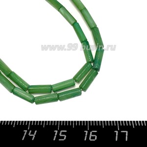 Перламутр натуральный на нитке, бусина Цилиндр 9*3 мм, цвет зелёный, нить 38 см/43 штуки