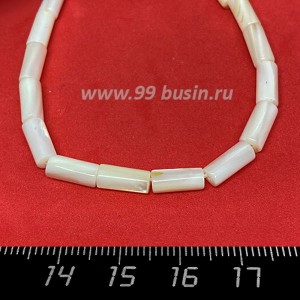 Перламутр натуральный на нитке, бусина Цилиндр 10*4,5 мм, цвет белый, нить 38 см/38 штук