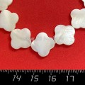 Перламутр натуральный на нитке, бусина Четырехлистник плоский 15*3 мм, цвет белый, нить 19 см/12 штук