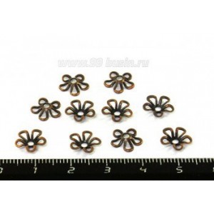 Шапочка для бусин металлическая Пятилистник, размер 9*2 мм, цвет старая медь 20 штук/упаковка Шапочка для бусин металлическая Пятилистник, размер 9*2 мм, цвет старая медь 20 штук/упаковка