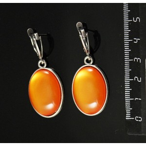 Серьги пластик оранжевый (эффект опала), простой овал 25х18мм, швензы посеребрение