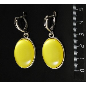 Серьги пластик желтый (эффект опала), простой овал 25х18мм, швензы посеребрение