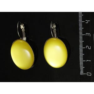 Серьги пластик желтый (эффект опала), овал 25х18мм, замок петелька