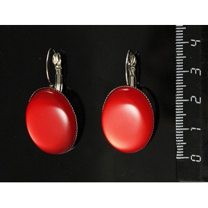 Серьги пластик красный (эффект опала), овал 25х18мм, замок петелька