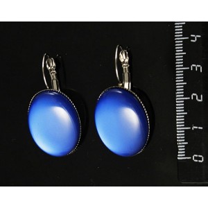 Серьги пластик синий (эффект опала), овал 25х18мм, замок петелька