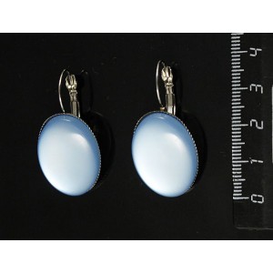 Серьги пластик голубой (эффект опала), овал 25х18мм, замок петелька