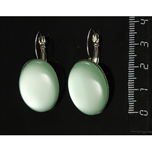 Серьги пластик мятный (эффект опала), овал 25х18мм, замок петелька