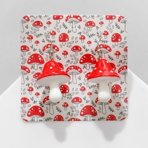 Серьги пластик "Мухомор", цвет красно-белый, цвет серебристый