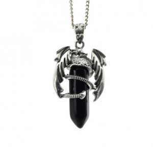 Кулон Дракон 25*41мм с агатом черным (иск.) Кулон Дракон 25*41мм с агатом черным (иск.)